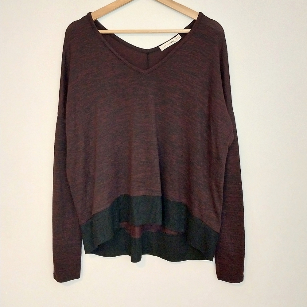 Rag & Bone Marled Burgendy V-Neck Sweater Size Small